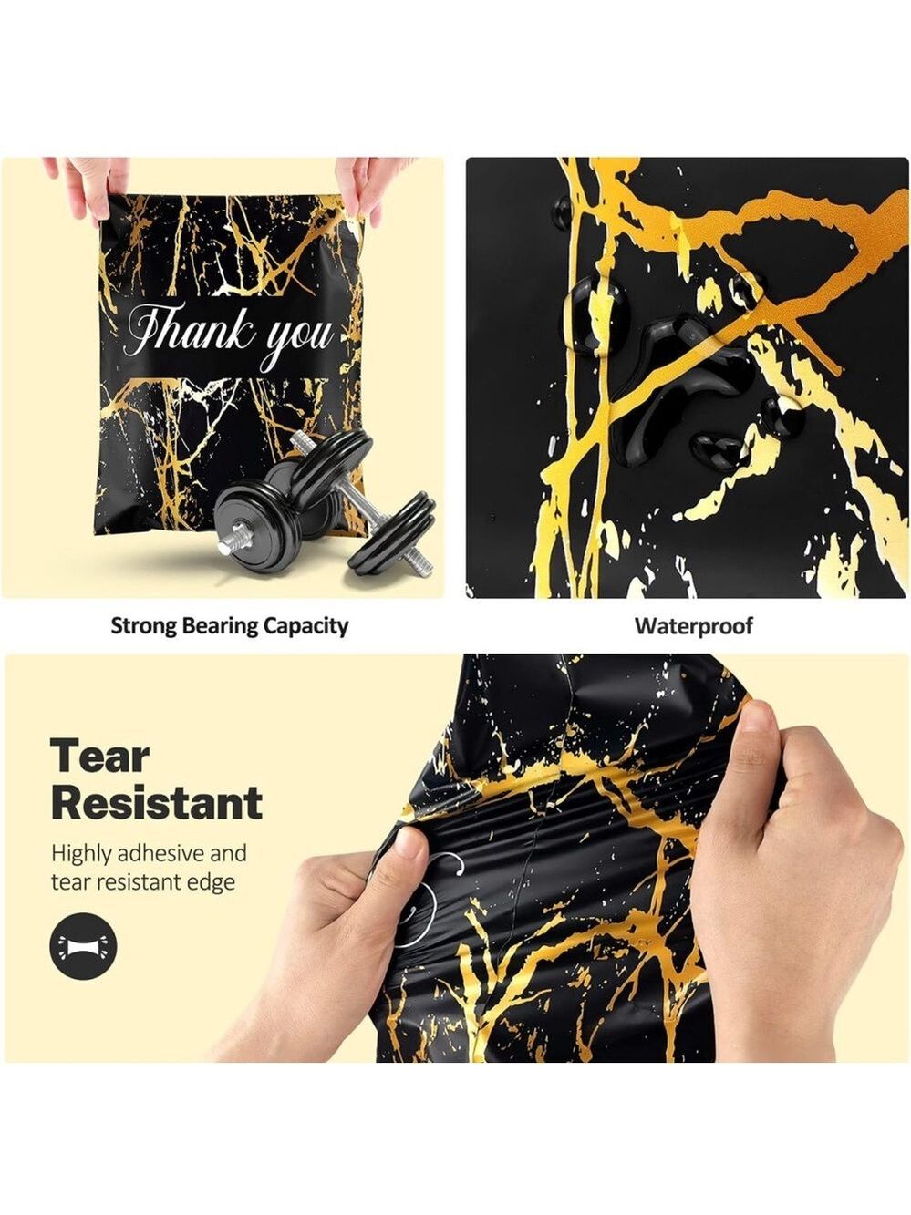25 10X13 Poly Mailers Black Gold Veins Shipping Envelopes Bags PRICE IS FIRM - Picture 9 of 10